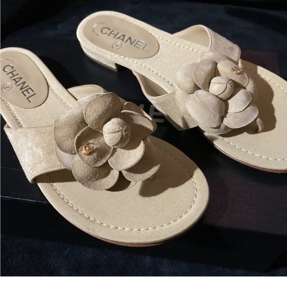 New Chanel Beige Suede Flats with CC logo & Camellia - EU 37 / US 7.5 - Picture 1 of 6